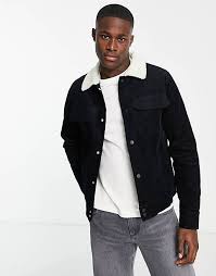 Selected Homme Jacket With Borg Collar In Black Cord Asos