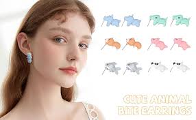 Amazon.com: Animal Bite Earrings for Women Cute Dinosaur Stud Earrings 3D  Handmade Polymer Clay Earring Funny Animal Cartoon Biting Ears Earring  Studs Jewelry Christmas Gifts: Clothing, Shoes & Jewelry