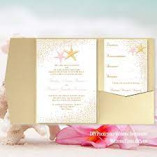 Pocket Fold Wedding Invitations Beach Confetti Starfish Blush Pink Gold 5x7 Wedding Invitations Diy Wedding Invitation Confetti Pocket Fold Wedding Invitations