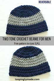 This Two Tone Crochet Beanie Pattern Is A Super Easy To Make It Is A Fun Design Th Mens Crochet Beanie Crochet Beanie Pattern Free Mens Beanie Crochet Pattern