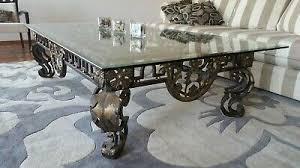 Quality iron base wood butlers tray top coffee table. Beautiful Heavy Large Ornate Cast Iron Glass Top Coffee Table Custom Made Wow Ebay