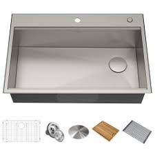 Kraus stainless steel kitchen sink accessories. Kraus Kore Workstation Dual Mount 33 In X 22 In Stainless Steel Single Bowl 2 Hole Workstation Kitchen Sink All In One Kit With Drainboard In The Kitchen Sinks Department At Lowes Com