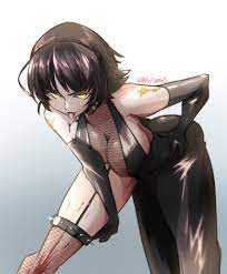bending over blood blood on leg breasts haysey draws licking makoto  niijima persona persona 5 pose shadow self (persona) yellow eyes 