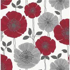 Grey And Red Decor Decor Poppie Floral Wallpaper Fd14866 Poppy Feature Wall White Red Wallpaper Pink And White Poppy Wallpaper Floral Wallpaper