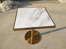 Modern Brass Gold Stainless Steel Square Marble Mirror Top Dining Cafe Room Tabl 2020 Bistro Masalar Modern Masa