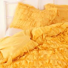 100 w x 92 l + ruffles on 3 sides. Yellow Waterfall Ruffle Bedding Set