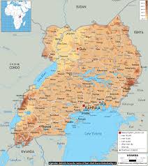 Uganda is located in eastern africa. Physical Map Of Uganda Ezilon Maps
