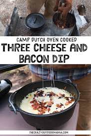 Campfire Cooking Four Cheese Dutch Oven Cheese Dip With Jalapenos And Bacon Recipe Cheese Dip Campfire Cooking Dutch Oven Cooking