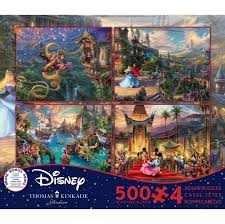 Thomas kinkade's tranquil, light infused paintings bring hope and joy to millions of fans. Ceaco Thomas Kinkade The Disney Dreams Collection 4 In 1 500 Pc Puzzles Tangled Sleeping Beauty Peter Pan And Mickey Minnie Best Buy Canada