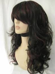 Black hair with red highlights. Black Wig With Red Highlights Curled Ruby Long Wigs