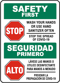 In inventory and ready to ship the same or next day. Bilingual Safety First Wash Your Hands Use Hand Sanitizer Sign D6243bi By Safetysign Com