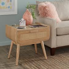 The nightstand features 2 storage drawers with rollers, a glass top, bun feet, and beautifully woven wicker design. Desert Fields Cayleigh Wicker Front 1 Drawer End Table With Wireless Charger Natural Finish Walmart Com Walmart Com