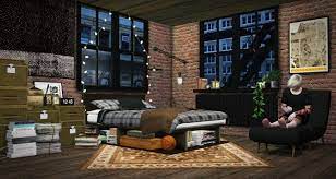 Rustic bedframe ( 6 swatches ). Industrial Rustic Bedroom Update At Mxims Via Sims 4 Updates Maybe Something For Https Addgeeks Com Sims House Sims 4 Bedroom Industrial Rustic Bedroom