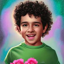 Adorable Latin Boy with Curly Hair Holding Pink · Creative Fabrica