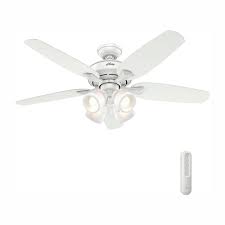 White ceiling the hunter studio series 52 in. Hunter Channing 52 In Led Indoor Snow White Ceiling Fan With Light Bundled Handheld Remote Control 52078r The Home Depot