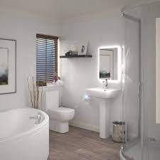 About half the size of a traditional tub, a corner tub efficiently fills that awkward corner space, and can work as just a tub, or a tub and shower combo. Laguna Small 1200 Corner Bath And 800 Single Door Quadrant Shower Suite Buy Online At Bathroom City