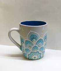 Hand Painted Mug Dotted Cup Coffee Mug Dot Art Painting Mandala Functional Art A Hand Painted Mugs Painted Mugs Dots Art
