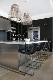 black molded leather counter stools at