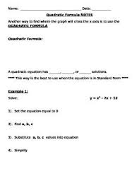 Quadratic Formula Notes And Assignments Quadratic Formula Quadratics Basic Algebra