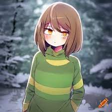 Undertale female chara curiously exploring a wintry forest, manga style,  ultrawide angle, cute, adorable on Craiyon