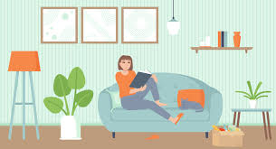 New users enjoy 60 off. Home Entertainment Isolation Period Relax Concept Cozy Interior Living Room With A Cat Girl On Sofa Reading A Book Stock Vector Illustration In Cartoon Flat Style 2393105 Vector Art At Vecteezy