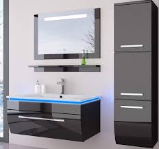 Its discreet chrome plated pin handles avoid. Homeline Bathroom Furniture Set Complete Black High Gloss Varnished Front Mirror With Lighting With Wash Basin 70 Cm With Wall Cabinet Amazon De Home Kitchen