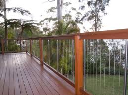 Hands stay clean and cut free. Hardwood Deck And Balustrade With Steel Cables Patio Step Handrail Backyard Fences Fence Landscaping Fenced In Yard