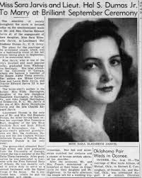 Engagement of Sara Elizabeth Jarvis to Lt Hal Stephen Dumas.