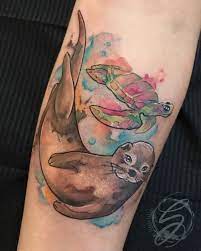 Otter And Sea Turtle Thank You Marissa So Much Fun Riverotter Seaotter Otters Seaturtlet Turtle Tattoo Tribal Shoulder Tattoos Otter Tattoo