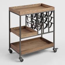 Wood And Faux Leather Strap Bar Cart With Wine Storage By World Market In 2020 Wood Bar Cart Bar Furniture Bar Cart Decor