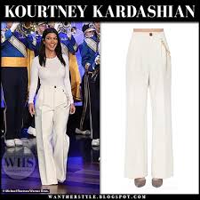 Shop the new sara battaglia trousers range for women online at milanstyle.com. Kourtney Kardashian In White Wide Leg Pants On Ellen Degeneres Show On April 29 Gossip Glamb