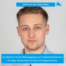 Jan Widmer arbeitet bei Accelleron Industries Schweiz AG in Baden AG. Er  hat den Bildungsgang zum Produktionsfachmann mit eidg. Fachausweis am wbz  Lenzburg mit einer beeindruckenden 5.8 abgeschlossen