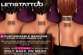 See over 887 barcode tattoo images on danbooru. Second Life Marketplace Letis Tattoo 6 Customizable Barcode Tattoos A Z 0 9