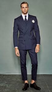 Blue is the new black. Wedding Formal Occasion Men Navy Blue Double Breasted Stripe Groom Tuxedos Wedding Formal Business Suit Cosys Cc