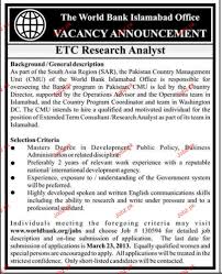 Marketing research analysts gather together and analyse data from diverse sources to produce results, which are then presented back to a client. Etc Research Analyst Job Opportunity 2021 Job Advertisement Pakistan
