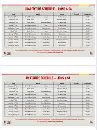 The 2009 british & irish lions tour to south africa was an international rugby union tour which took place in south africa from may to july 2009. Leaked Documents Purporting To Be Lions Schedule Emerge Online Rugby Onslaught