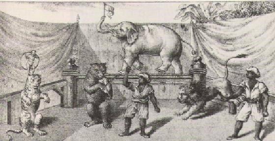 Menagerie.1850 - A drawing of an elephant performing in a… — PICRYL - Public Domain Media Search Engine