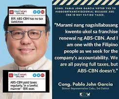 LOOK: Cong. Pablo John "PJ" Garcia. bumoto ng #YesToABSCBNDenial dahil  hindi raw nagbabayad ng tax ang ABS-CBN.⁣ ⁣ NOTE: Hindi nanonood ng hearing  si Cong. Mambabatas po kayo?⁣ ⁣ BIR:  https://www.gmanetwork.com/news/news/nation/745101/abs-cbn-paid ...