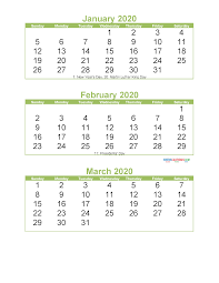 Free Printable 3 Month Calendar 2020 January February March Free Printable 2020 Calendar Tem Calendar Template Calendar Printables Monthly Calendar Printable