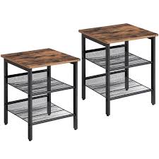 Coffee, side & end tables: Easy Assembly Adjustable Feet Vasagle Set Of 2 Side Tables And 1 Coffee Table Bundle Rustic Brown And Black Ulct64x And Ulet24x Industrial Design Metal Mesh Shelves Living Room Furniture Set Furniture