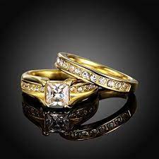 2 Pcs A Set Crystal Agate Stainless Steel Ring 18k Gold Plating Band F Innovatodesign Gold Ring Designs Bridal Engagement Rings Wedding Ring Designs