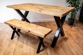 Check spelling or type a new query. Industrial Style Dining Table And Bench Chunky X Frame Metal Legs Rustic Dining Set Mademe