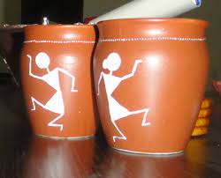 Unbreakable Tea Cups Indian Style Painted With Dancing Warli Couple Western India Painting Art Can Also Painted Mugs Pottery Art Tree Of Life Painting