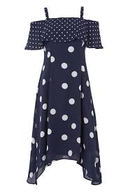 Polka Dot Cold Shoulder Dress In Navy Roman Originals Uk