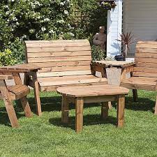 Charles Taylor 4 Seater Wooden Conversation Set With Burgundy Seat Pads Garden Furniture Sets Outdoor Garden Furniture Wooden Garden Furniture
