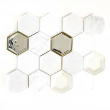 Beim kauf von marmorfliesen haben sie bei uns die schier grenzenlose auswahl aus mehr als 300 sorten sofort. Mosaik Hexagon Glas Og Marmor 3d Hvid 26 5x30 5 Cm Mosaikfliser Mosaik Glasmosaik