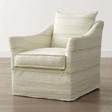 Swivel living room chairs : Cream Striped Linen Slipcovered Swivel Chair