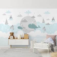 Vliestapete Kinderzimmer Wolken Mit Wal Und Schloss Fototapete Breit In 2020 Kinderzimmer Tapete Tapete Kinderzimmer Junge Vliestapete Kinderzimmer