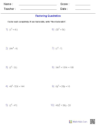 Algebra 1 Worksheets Monomials And Polynomials Worksheets Graphing Linear Equations Quadratics Factoring Quadratics