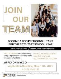 Cco Hiring Peer Consultants For 2021 2022 Aae Flight Plan Newsletter Purdue University